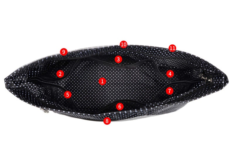 Vercord Purse Organizer Insert Bag Tote Handbags Pocketbook Inserts Organizers Zipper 11 Pockets Black Dot Medium - Image 3
